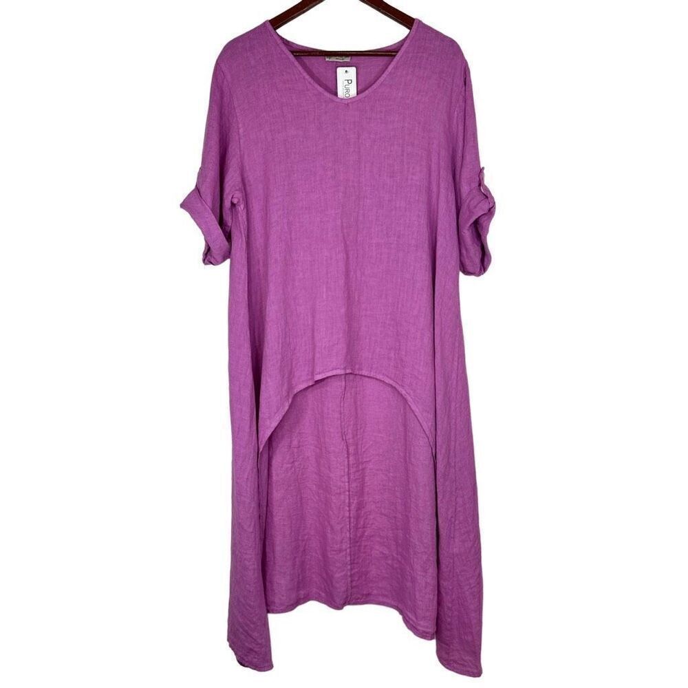 PuroLinen 100% Italian Linen Pink Hi-Low Duster Tunic Top Womens One Size NWT